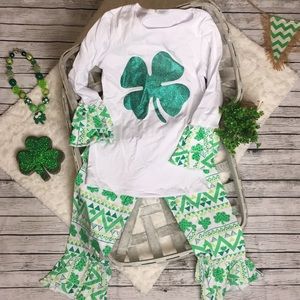 HP🎉 Shamrock 2 Pc. Ruffle Sparkle Boutique Outfit Girl’s St. Patrick’s Day new